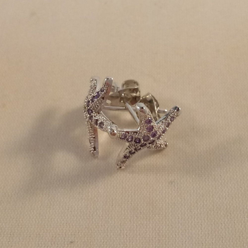 18K White Gold Filled Starfish Sea Life Purple Diamond Zircon Star Stud Earrings - Picture 4 of 6